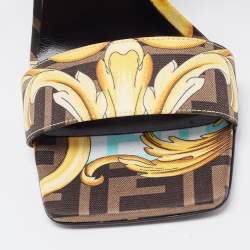 Fendi x Versace Yellow/Black Canvas Medusa Slides Size 38 