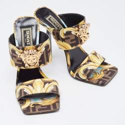 Fendi x Versace Yellow/Black Canvas Medusa Slides Size 38 