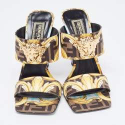 Fendi x Versace Yellow/Black Canvas Medusa Slides Size 38 