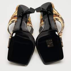 Fendi x Versace Black/Yellow Zucca Canvas Medusa Logo Slide Sandals Size 37
