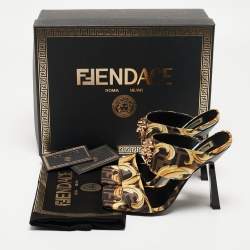 Fendi x Versace Black/Yellow Zucca Canvas Medusa Logo Slide Sandals Size 37