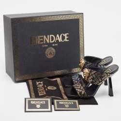 Fendi x Versace Fendace Black/Gold Suede Crystal Embellished Slide Sandals Size 36