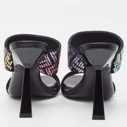 Fendi x Versace Fendace Black/Gold Suede Crystal Embellished Slide Sandals Size 36