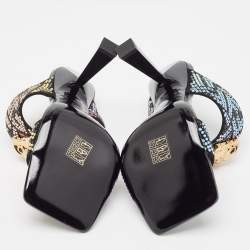 Fendi x Versace Fendace Black/Gold Suede Crystal Embellished Slide Sandals Size 36