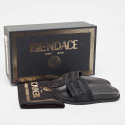 Fendi x Versace Black Rubber Flat Slides Size 37