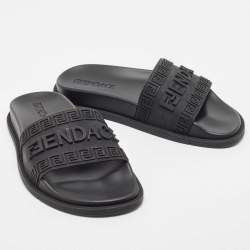 Fendi x Versace Black Rubber Flat Slides Size 37