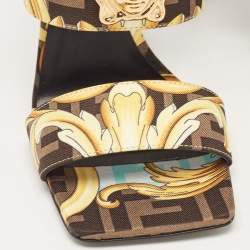 Fendi x Versace Black/Yellow Baroque Fabric Fendace Medusa Slide Sandals Size 36