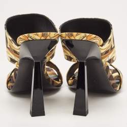 Fendi x Versace Black/Yellow Baroque Fabric Fendace Medusa Slide Sandals Size 36