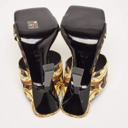 Fendi x Versace Black/Yellow Baroque Fabric Fendace Medusa Slide Sandals Size 36