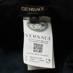 Pre Owned قبعة فينداس جلد بشعار أسود وبرقعة قطنية مقاس متوسط