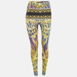 Pre Owned Fendance Purple/Yellow Barocco Print Jersey Leggings M