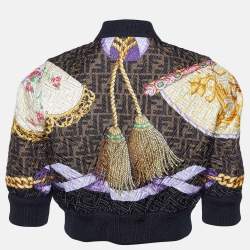 Fendi x Versace Brown Barocco FF Quilted Silk Cropped Jacket S
