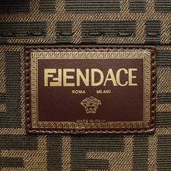 Pre Owned Fendi x Versace Brown/Black Zucca Canvas and Leather Large Sunshine Tote