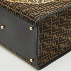 Pre Owned Fendi x Versace Brown/Black Zucca Canvas and Leather Large Sunshine Tote