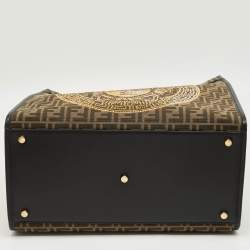 Pre Owned Fendi x Versace Brown/Black Zucca Canvas and Leather Large Sunshine Tote