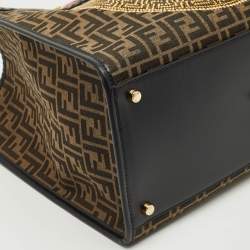 Pre Owned Fendi x Versace Brown/Black Zucca Canvas and Leather Large Sunshine Tote