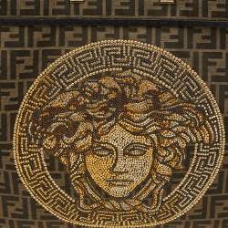 Pre Owned Fendi x Versace Brown/Black Zucca Canvas and Leather Large Sunshine Tote