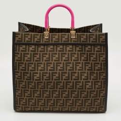 Pre Owned Fendi x Versace Brown/Black Zucca Canvas and Leather Large Sunshine Tote