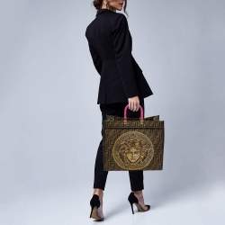 Pre Owned Fendi x Versace Brown/Black Zucca Canvas and Leather Large Sunshine Tote