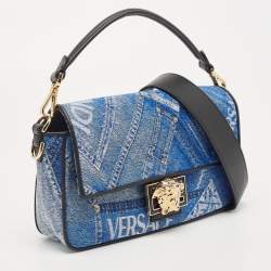 Fendi x Versace Fendace Blue/Black Denim and Leather Fendace Patchwork Baguette Bag