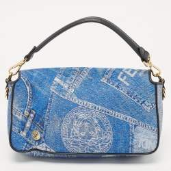 Fendi x Versace Fendace Blue/Black Denim and Leather Fendace Patchwork Baguette Bag