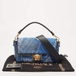 Fendi x Versace Fendace Blue/Black Denim and Leather Fendace Patchwork Baguette Bag