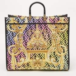 Fendi x Versace Multicolor Baroque Print Canvas and Leather Large Fendace Sunshine Tote