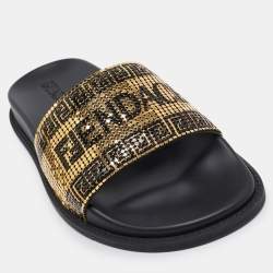 Fendi x Versace Gold/Black Metal Mesh Pool Slides Size 38
