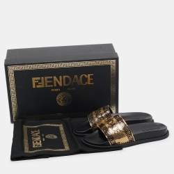 Fendi x Versace Gold/Black Metal Mesh Pool Slides Size 38