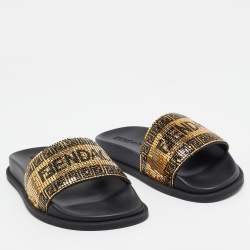Fendi x Versace Gold/Black Metal Mesh Pool Slides Size 38