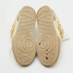 Pre Owned Fendi x Versace Beige/Gold Leather and Suede Match Sneakers Size 36