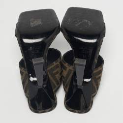 Pre Owned Fendi x Versace Brown Zucca Canvas Medusa Slide Sandals Size 36