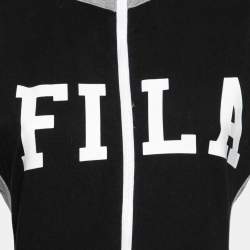 Pre Owned Fila Black & Grey Logo Printed Cotton Sleeveless Jumpsuit M