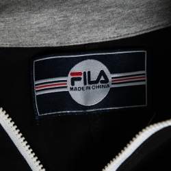 Pre Owned Fila Black & Grey Logo Printed Cotton Sleeveless Jumpsuit M