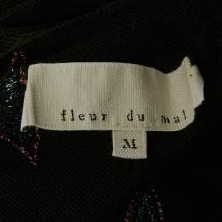 Pre Owned Fleur du Mal Black Star Embroidered Mesh Sheer Midi Dress M