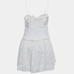 Pre Owned For Love And Lemons White Embroidered Cotton Sleeveless Mini Dress L