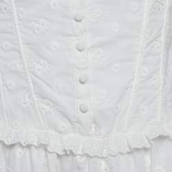 Pre Owned For Love And Lemons White Embroidered Cotton Sleeveless Mini Dress L