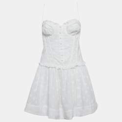Pre Owned For Love And Lemons White Embroidered Cotton Sleeveless Mini Dress L