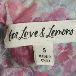 مملوكة مسبقًا For Love & Lemons Pink Floral Print Chiffon Ruffled Rowan Maxi Dress S