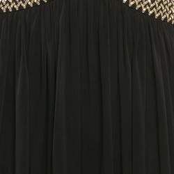 Pre Owned Forever Unique Black Mesh Contrast Gold Trim Detail Maxi Dress M