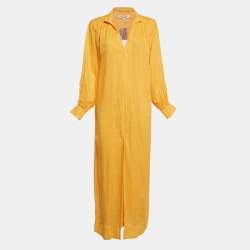 Frame Yellow Ramie Kaftan Maxi Dress XS