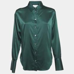 Frame Green Satin Silk Button Front Shirt XS