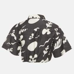 Pre Owned Frame Black /White Printed Cotton Blend Front Twist Shirt XS