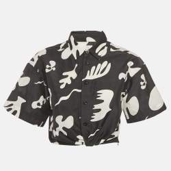 Pre Owned Frame Black /White Printed Cotton Blend Front Twist Shirt XS