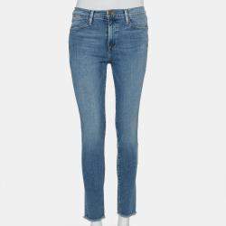Frame Blue Denim High Skinny Frayed Hem Jeans M