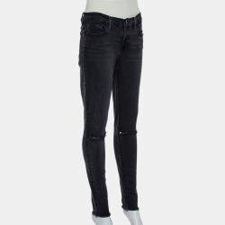 Frame Black Faded Denim Le Skinny de Jeanne Distressed Jeans M