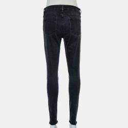 Frame Black Faded Denim Le Skinny de Jeanne Distressed Jeans M