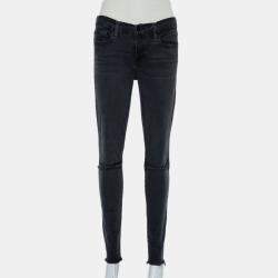 Frame Black Faded Denim Le Skinny de Jeanne Distressed Jeans M