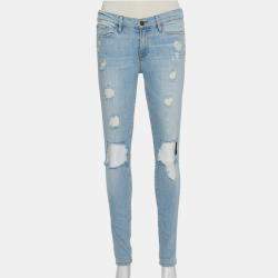 Pre Owned Frame Blue Faded Denim Skinny Destroyed Nowita Jeans M