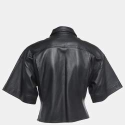 Frame Black Leather Button Front Half Sleeve Shirt S